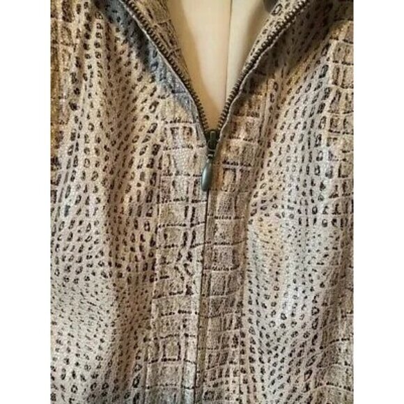 Chicos Womens Jacket Brown Alligator Print Zip Up Lined Flap Pockets L/12 NWOTs - Picture 4 of 7